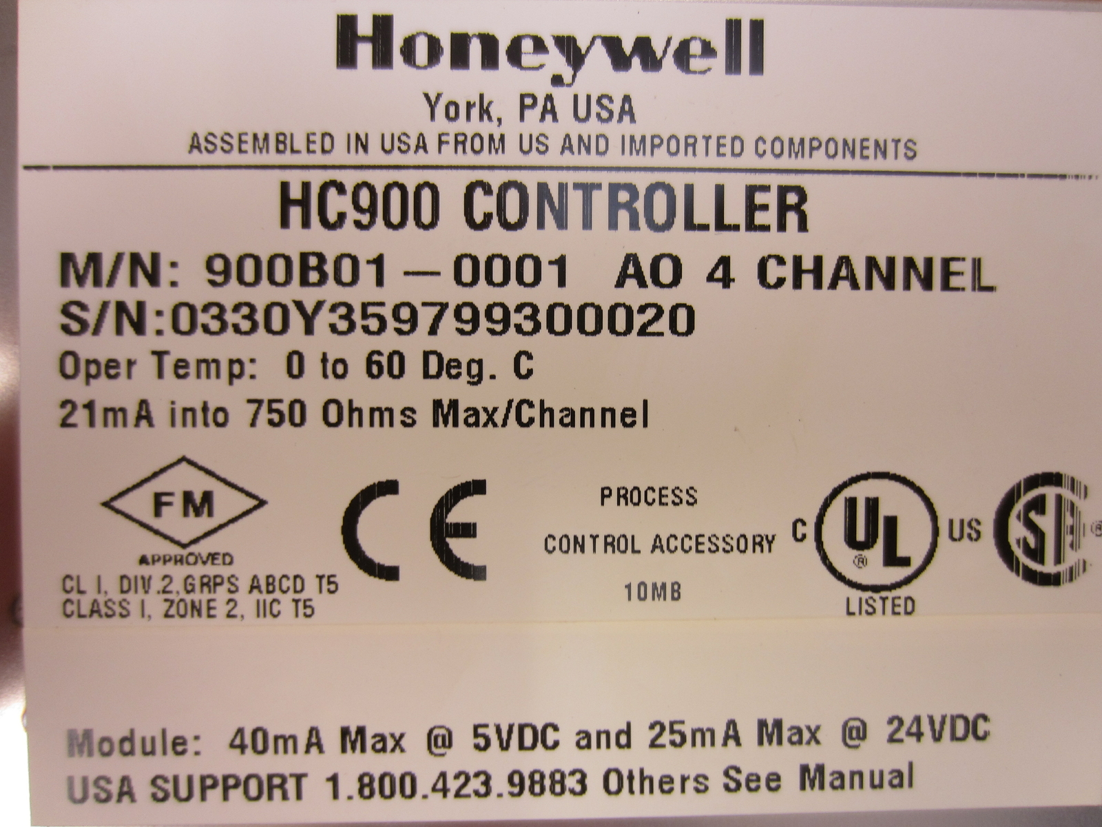 Honeywell 900B01-0001 HC900 4-Pt.Analog Output Module 900B010001
