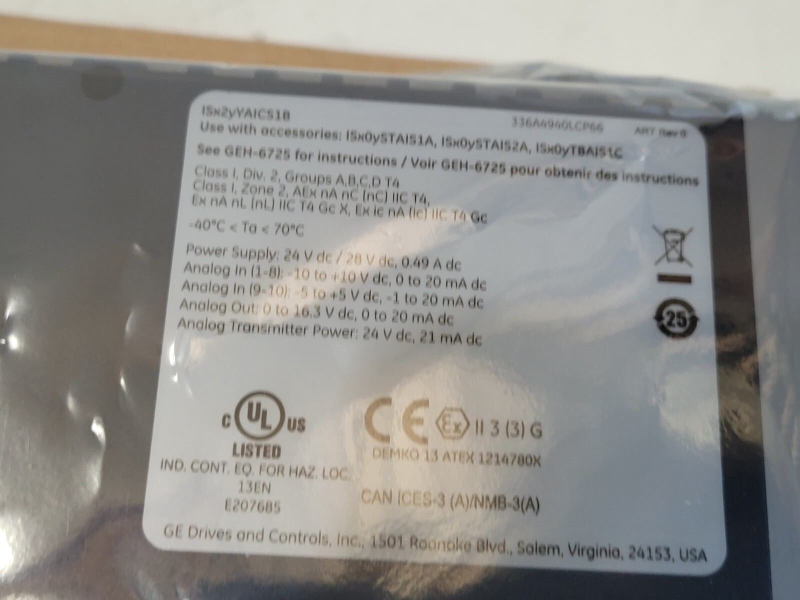 GE IS420YAICS1B Mark VIe Analog I/O Pack General Electric