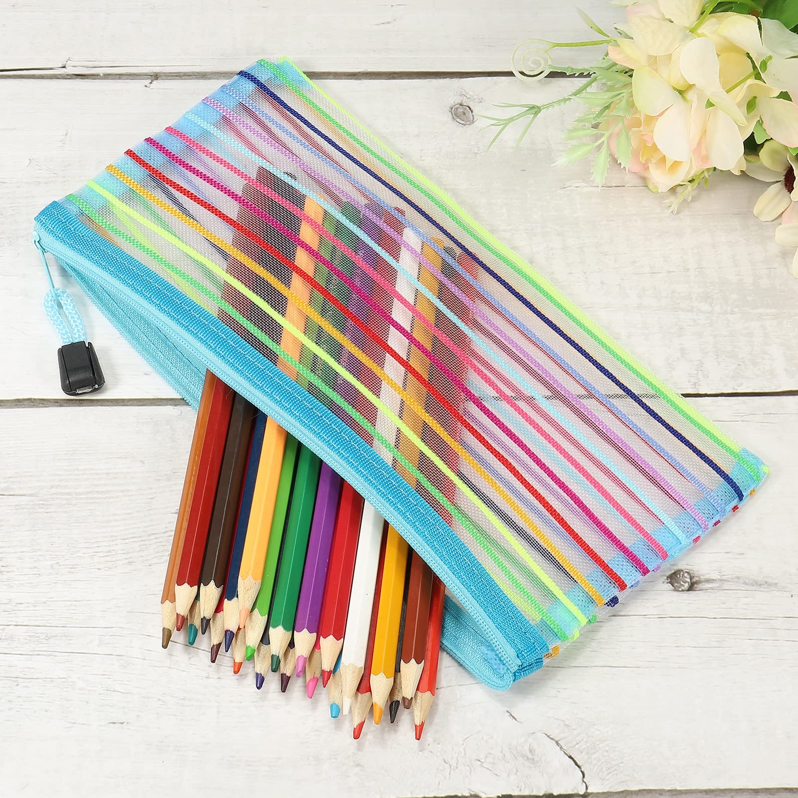 MECCANIXITY Mesh Zipper Pouches, B6 Colorful Pencil Case Document Sky Blue
