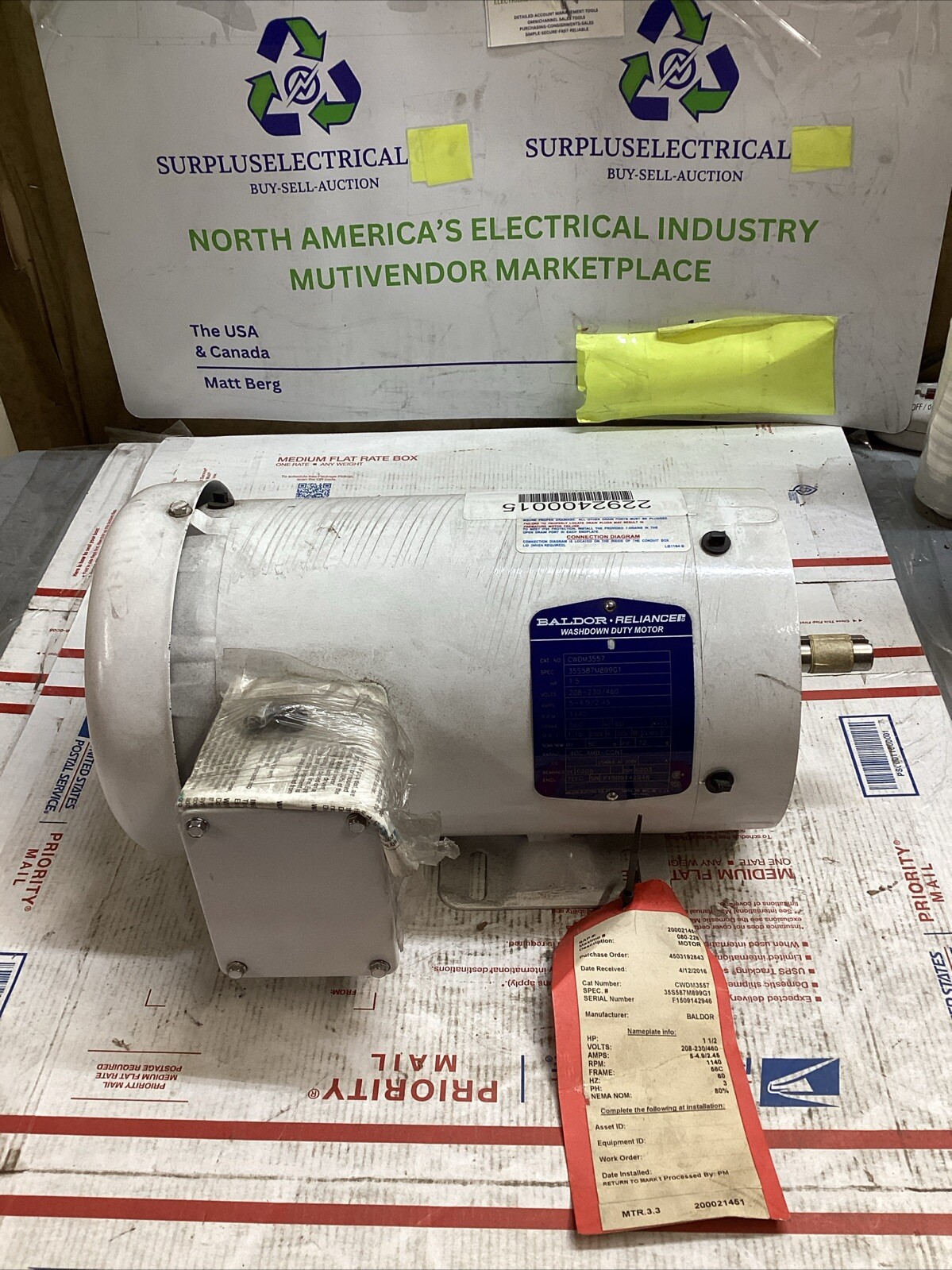 BALDOR RELIANCE CWDM3557 1.5HP WASHDOWN ELECTRIC MOTOR 1140RPM FRAME 56C ED4U