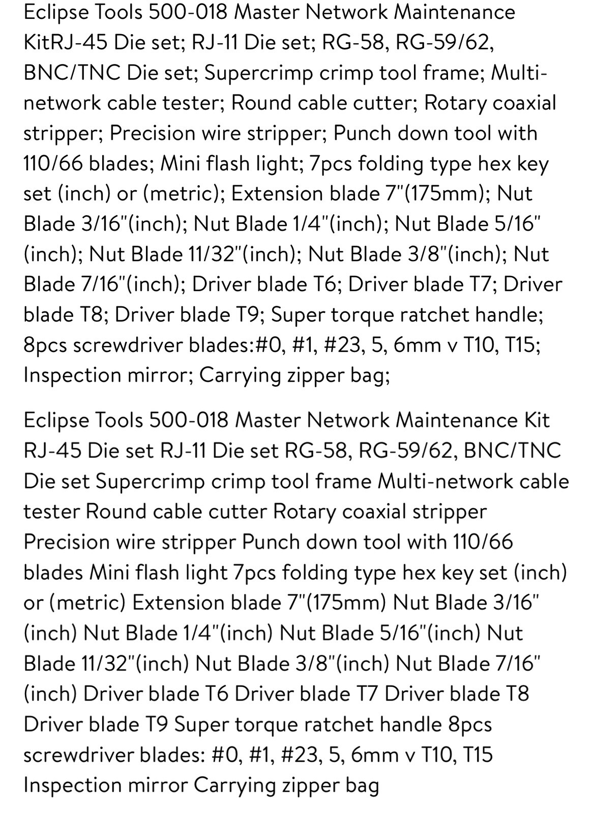Eclipse Tools Master Network Maintenance/Installation Kit Model 500-018