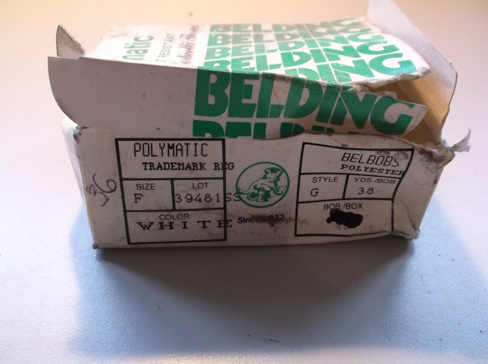 Belding Ultraviolet Resistant Thread White Style G Size F 38 Yards, Lot of 36