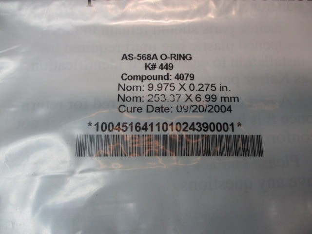KALREZ AS-568A-449 O-RING, 9.975 X 0.275 IN, 253.37 X 6.99 MM