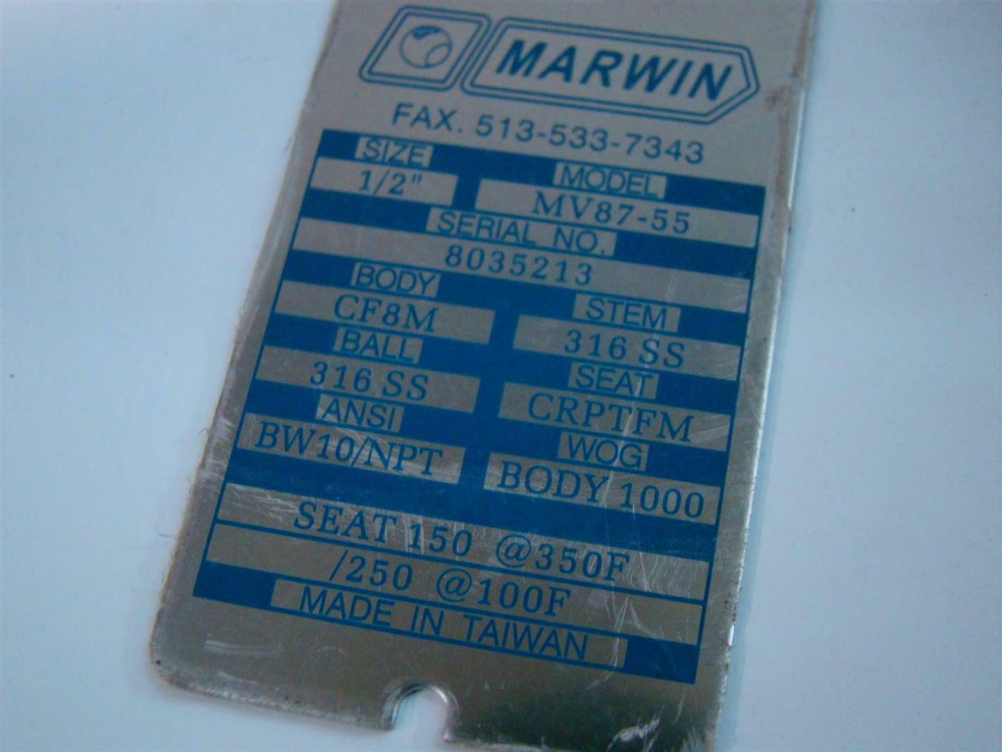 Marwin 3pc Ball Valve 1/2″ NPT with 3/8″ Bushing CF8M 316 Stainless 8035213 MV87