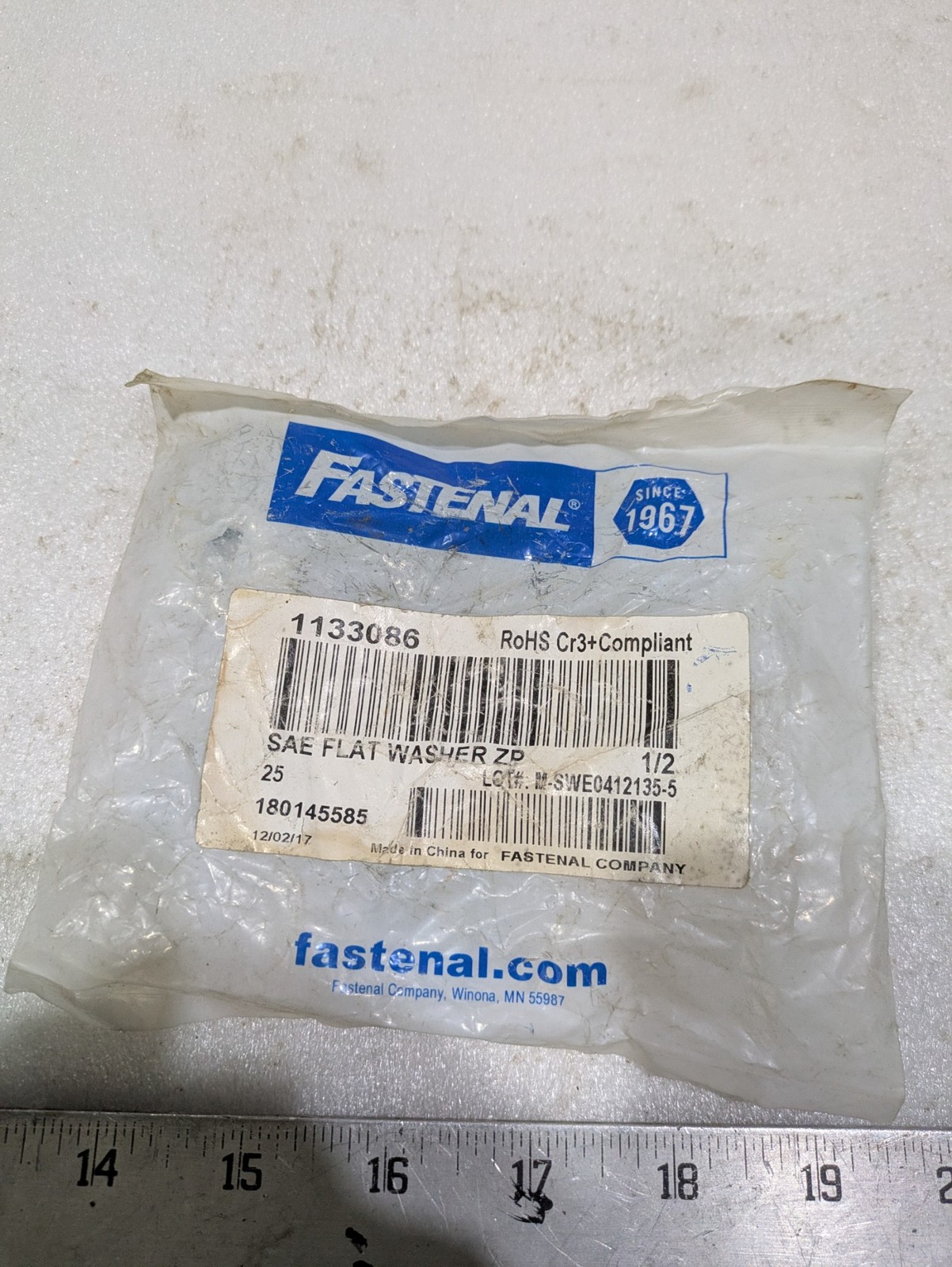 FASTENAL 1133086 SAE FLAT WASHER ZP 1/2″ x 1.062″ OD 25/PK