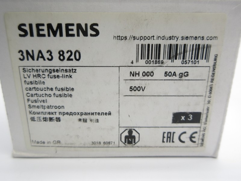 SIEMENS 3NA3820 500V 50A (PKG OF 3) NSMP