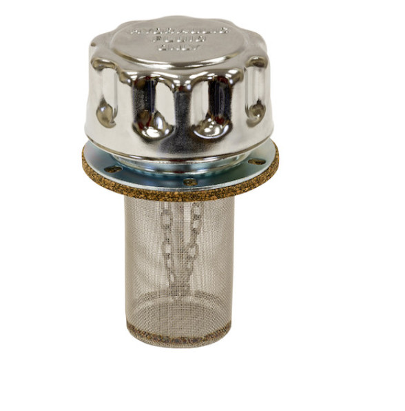 TFA005715L – Chrome Filler-Strainer Breather Cap Assembly WITH LOCKING TAB