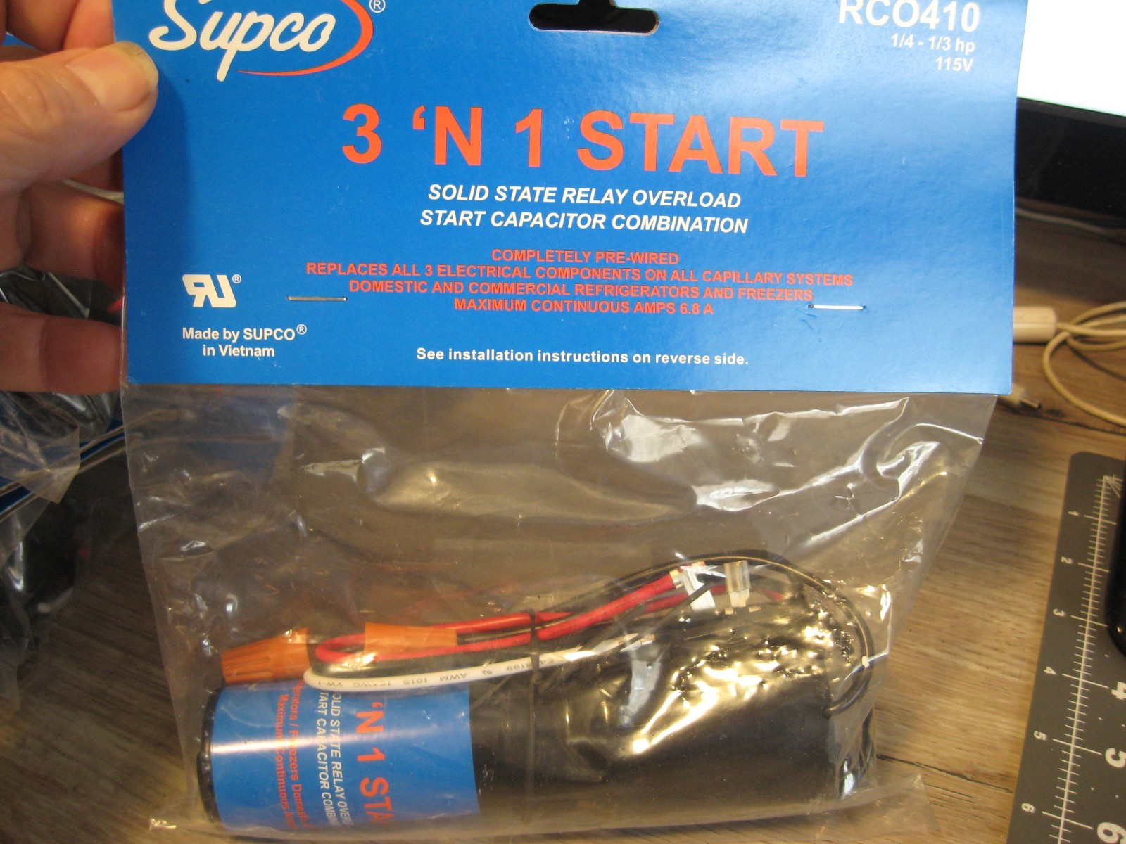 Supco RCO410 Refrigerator Relay Overload 3N1 Start Run Capacitor 1/4-1/3 HP 115V