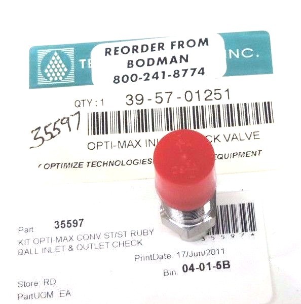 NEW OPTIMIZE TECHNOLOGIES 39-57-01251 OPTI-MAX INLET CHECK VALVE 1/8” RUBY BALL