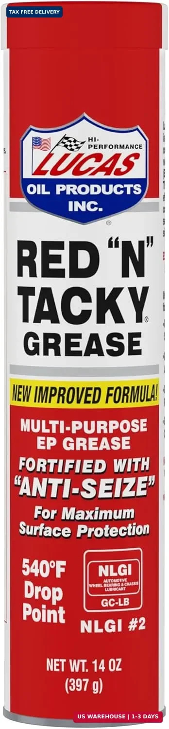 Lucas Oil 10005 Red N Tacky Grease – 14 Ounce Cartridge (Pack of 10)