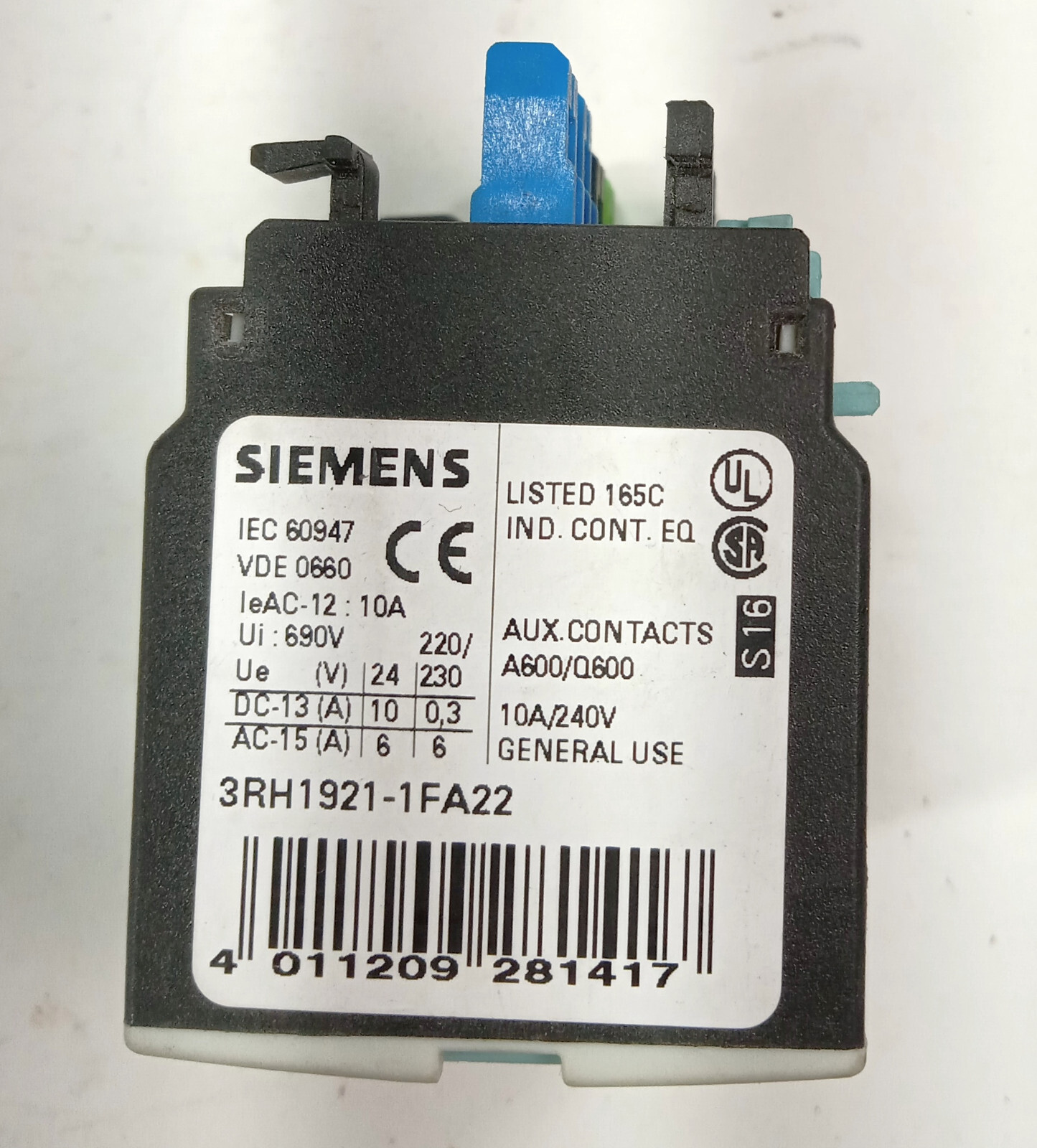 1 USED SIEMENS 3RH1921-1FA22 AUXILIARY CONTACT ***MAKE OFFER***