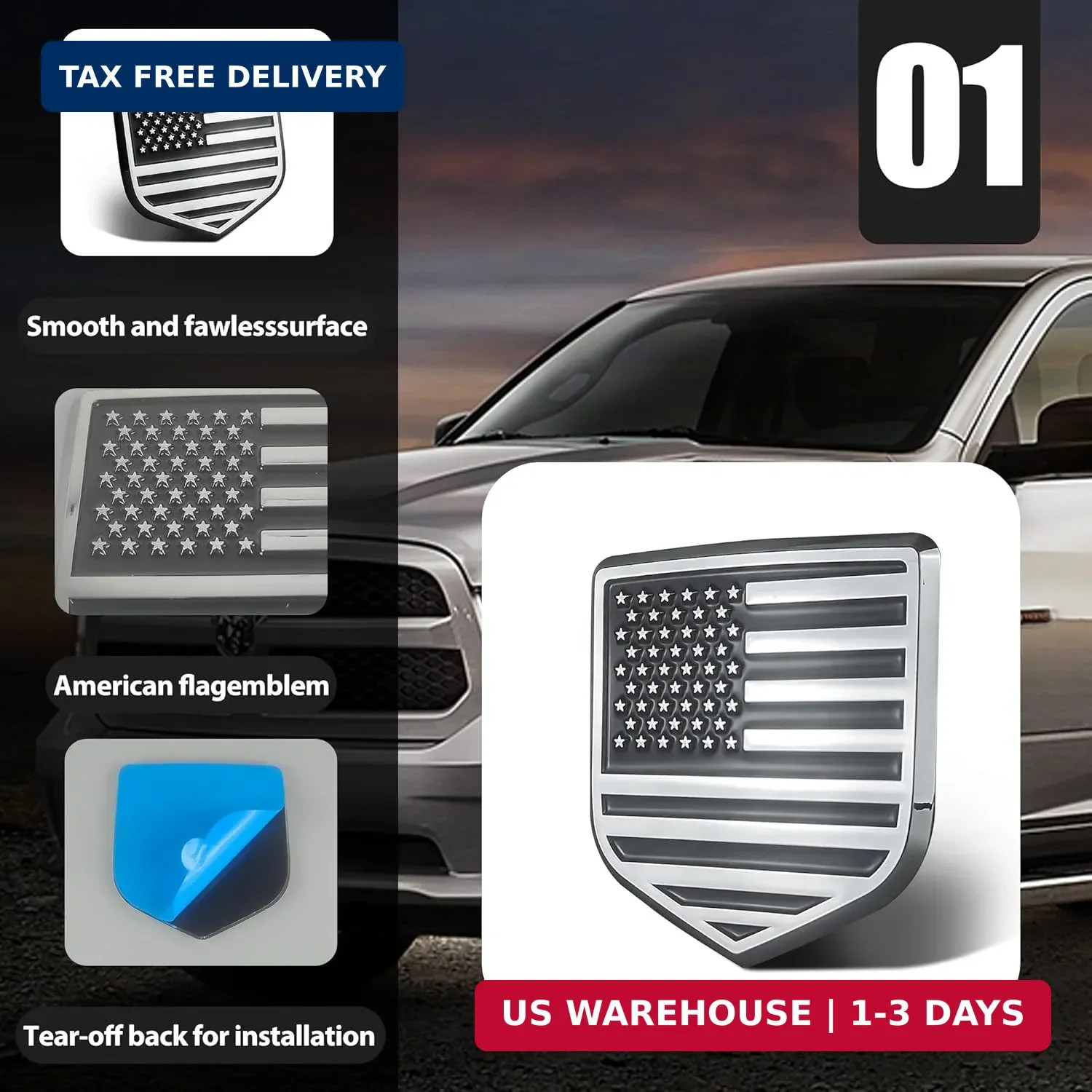 Rear Tailgate Emblem for 2009-2018 RAM 1500 2500 3500, Matte Black American Flag