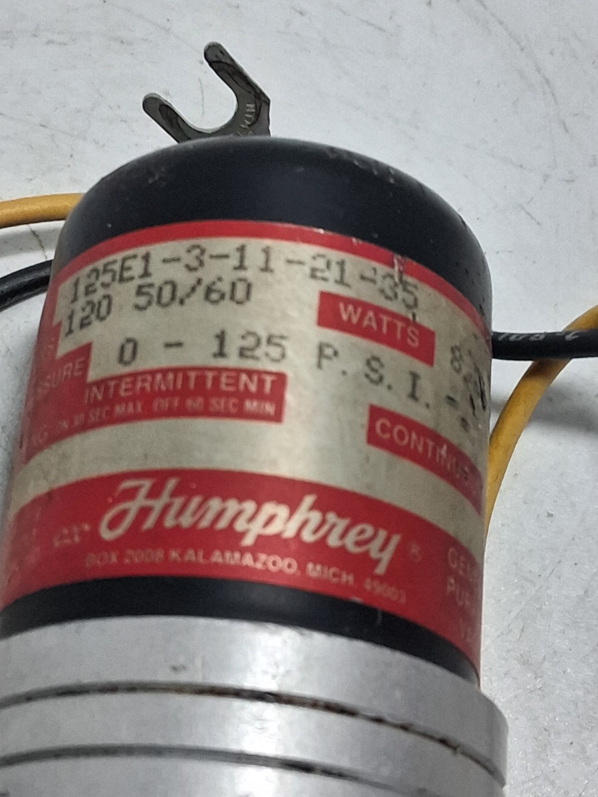 HUMPHREY 125E1-3-11-21-35 SOLENOID VALVE 120V 8W 0-125PSI