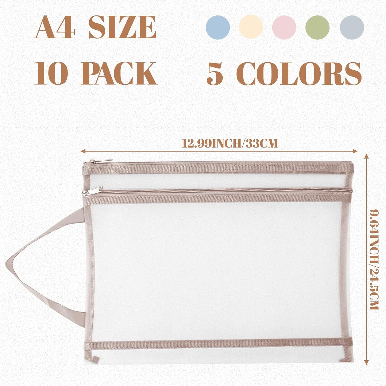 A4 Colored Mesh Zipper Pouch Bags – 10 Pack Double-Layer Nylon Organizers…