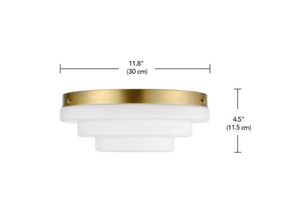 G E Devo 11.81 2-Lt Matte Brass Flush Mount Ceiling Light w/ Milk Glass Shade