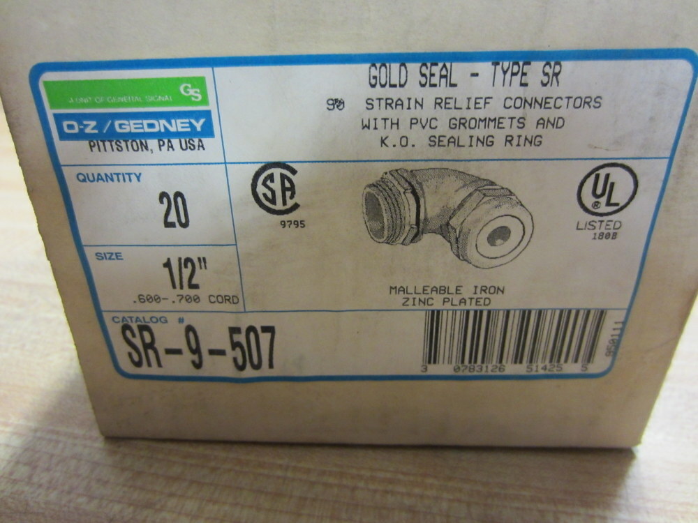 O-Z/Gedney SR-9-507 90 Deg Strain Relief Connectors SR9507 (Pack of 20)