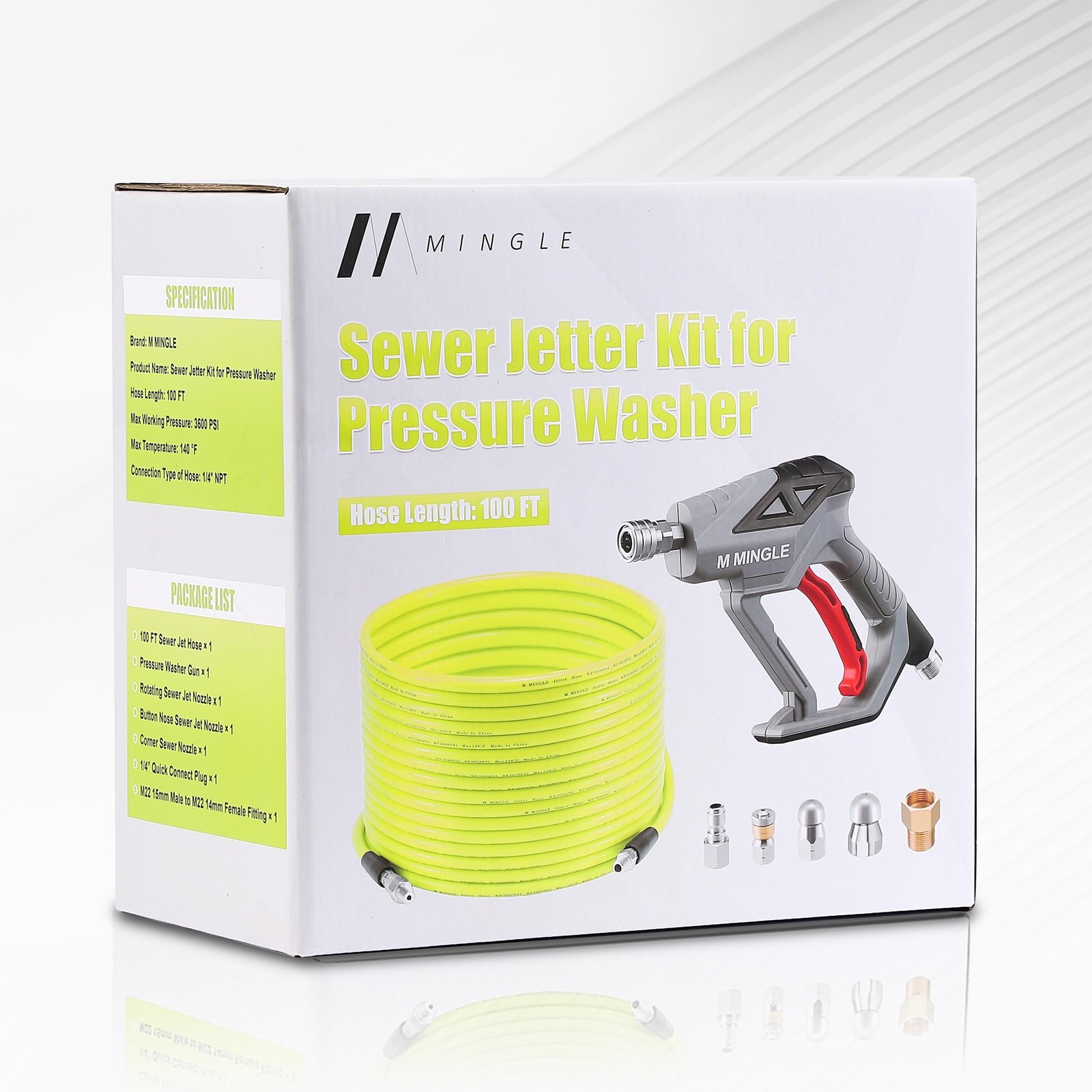 Sewer Jetter Kit for Pressure Washer 100FT, Drain Cleaner Hose with Power Washer