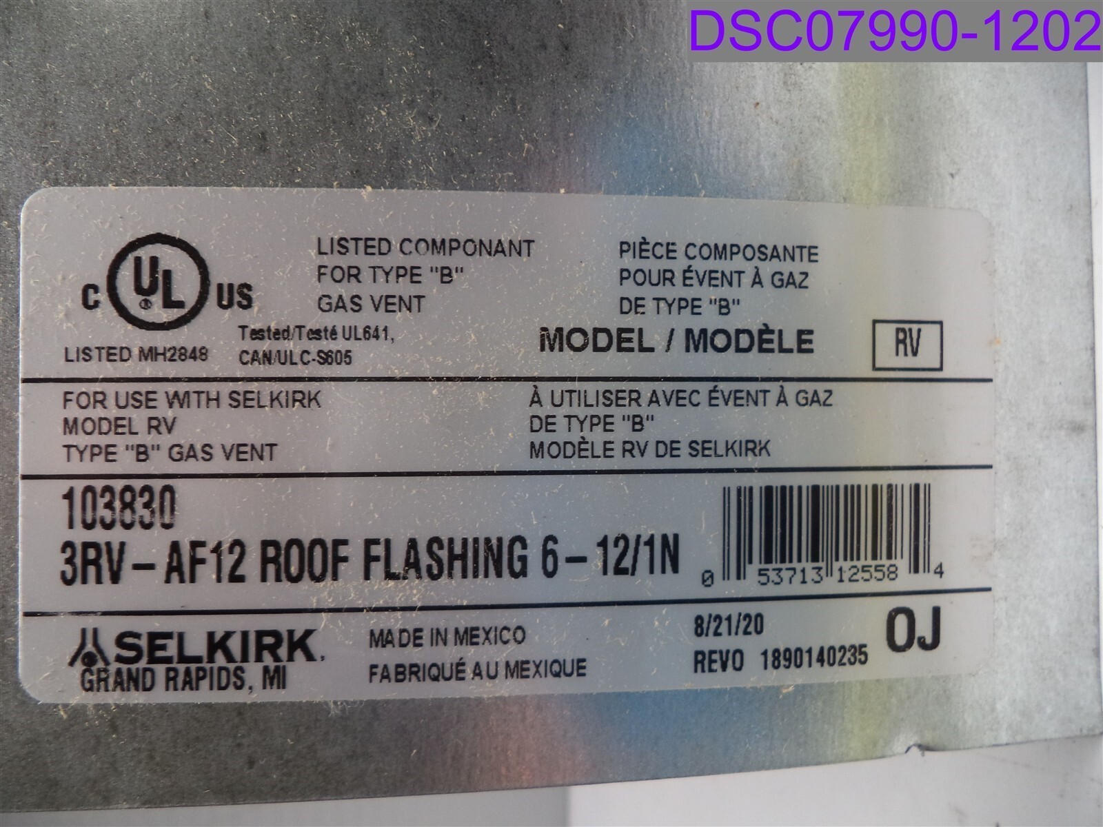 Qty = 6: Selkirk RV Type B Gas Vent Adjustable Roof Flashing P/N 103830 3RV-AF12