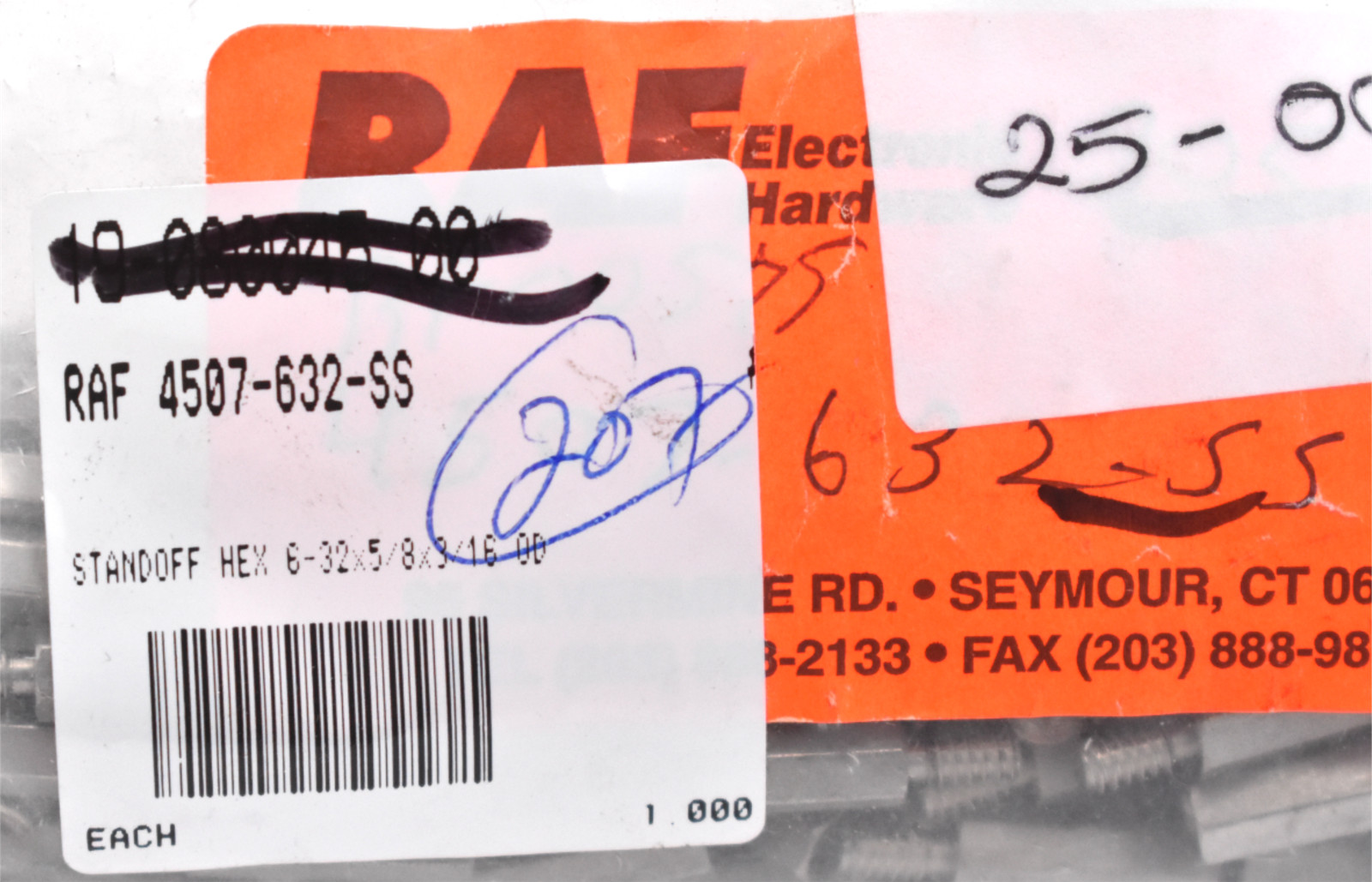 RAF ELECTRONIC HARDWARE 4507-632-SS M/F STANDOFF HEX #6-32 (LOT OF 10)