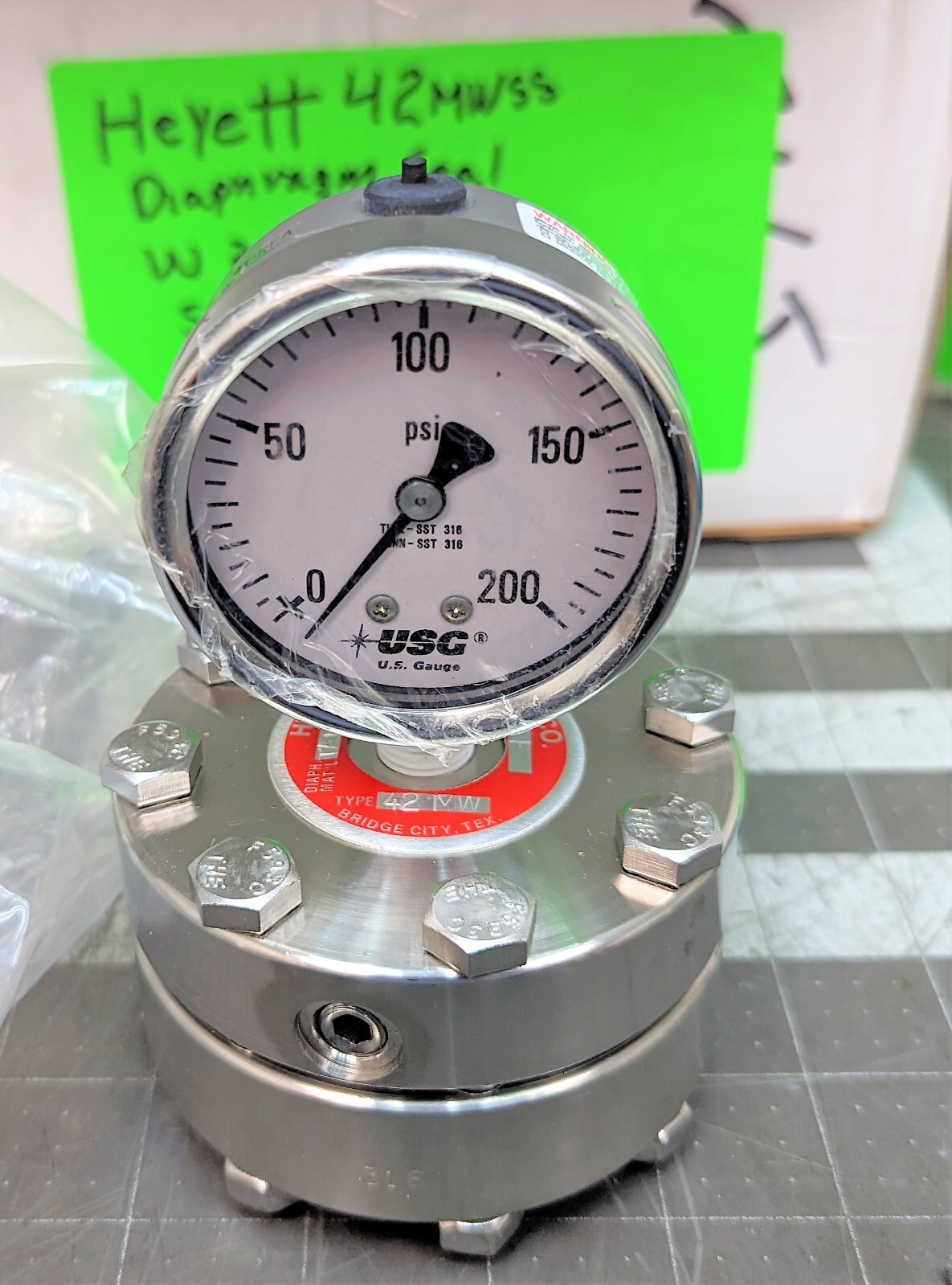 HYETT 42MW SS 2500 PSI Diaphragm Seal ¼” NPT WITH Ametek 200 PSI Gage [Z3S5]