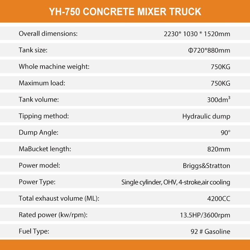 Free Shipping Concrete Mixer Truck 13.5HP B&S Gasoline USA Stock Tracked Driven