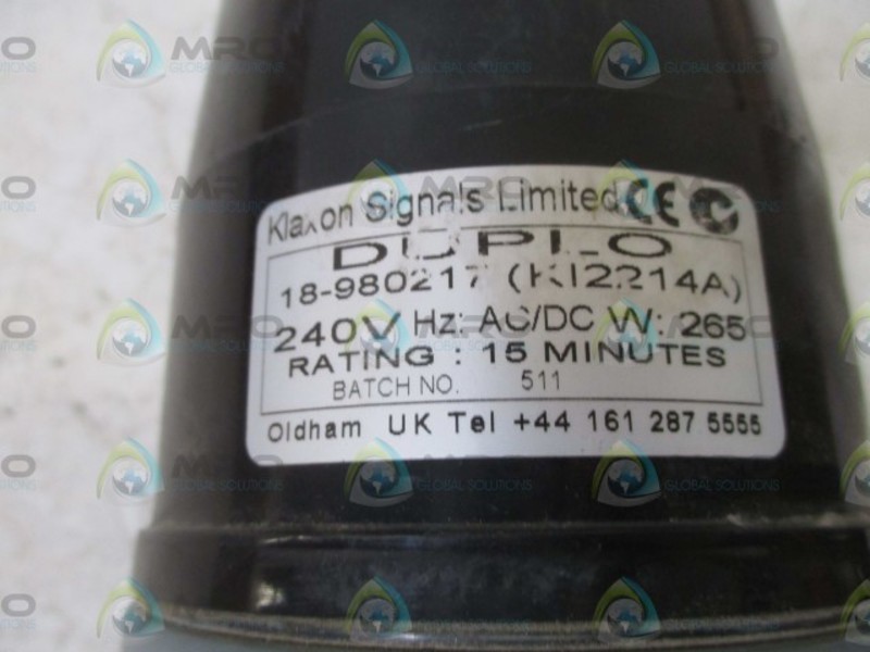 KLAXON 18-980217 DUPLO 240VAC/DC KI2214A NSNP