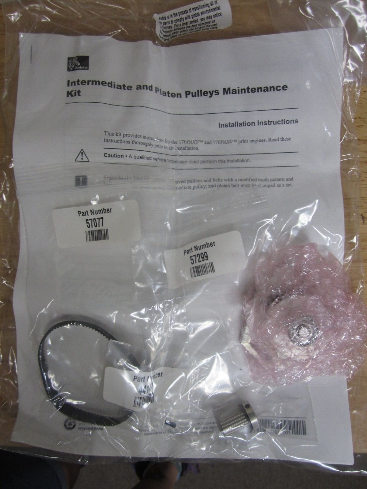NEW Zebra Maintenance Kit 43767M Intermediate Pulley w/ Belt RH PAX 170