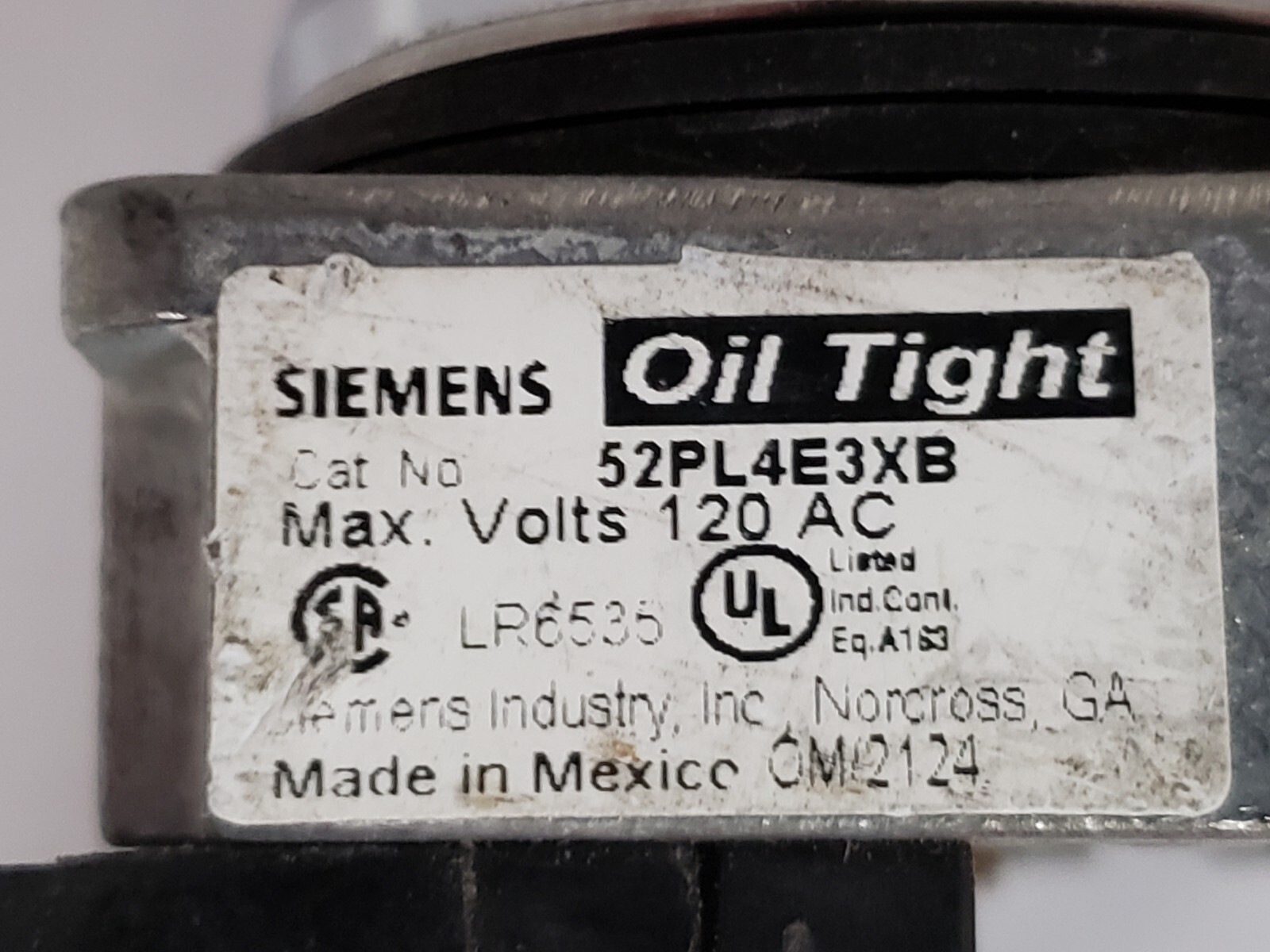 SIEMENS 52PL4E3XB PILOT LIGHT OILTIGHT 120VAC LED GREEN