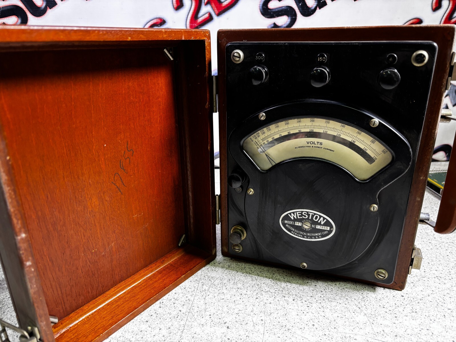 Vintage Antique Weston Model 341 AC Voltmer In Original Wooden Case