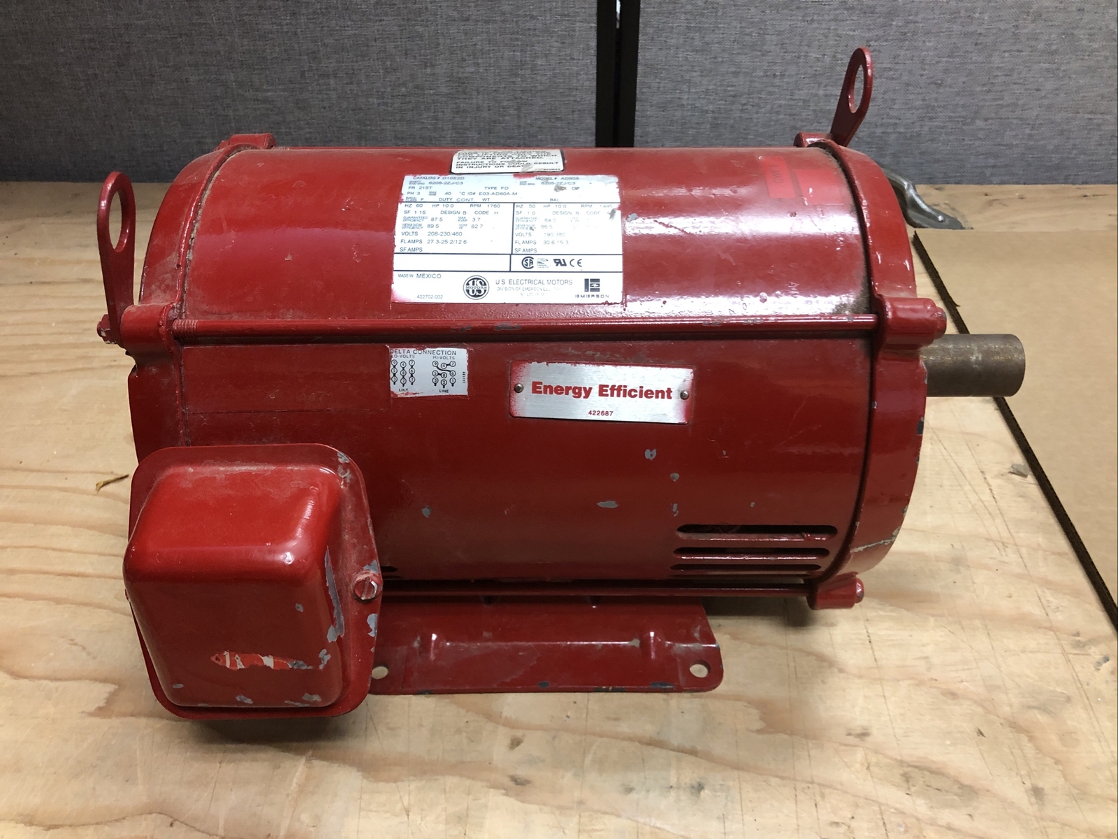 EMERSON/US MOTORS D10E2D ELECTRIC MOTOR 10 HP 1760/1445 RPM 3 PH 230/460 Respool