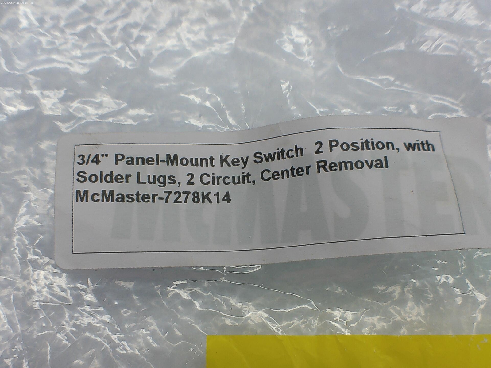 MCMASTER 7278K14 3/4″ KEY SWITCH NSNP