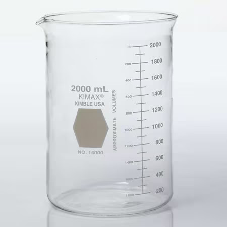 Kimble Chase 14000-2000 Beaker, Borosilicate Glass, Low Form, 2 L / 67.62 Fl Oz