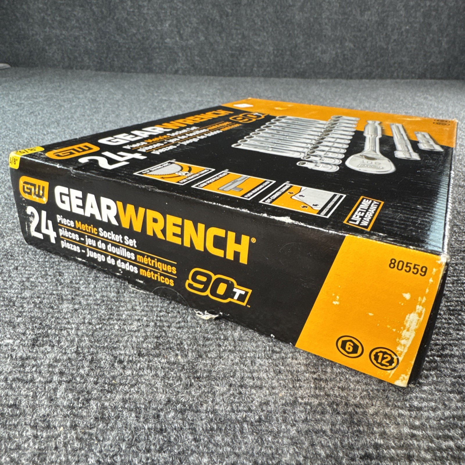 Gearwrench 24-Piece NEW 3/8 Inch Standard Deep Metric Socket Set 90t