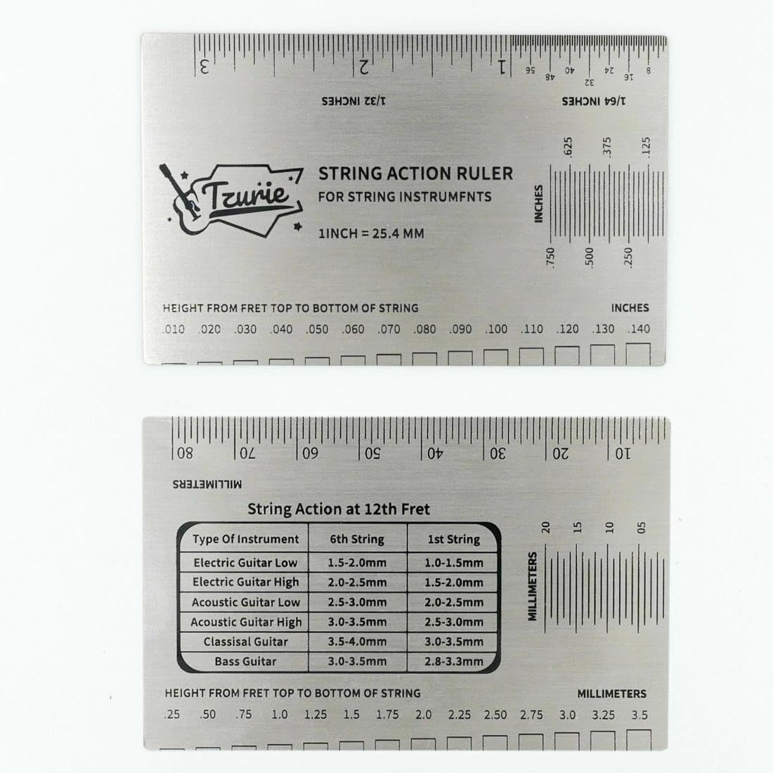 Guitar String Action Gauge, Stainless Steel Pocket Size Tool with Travel Case…