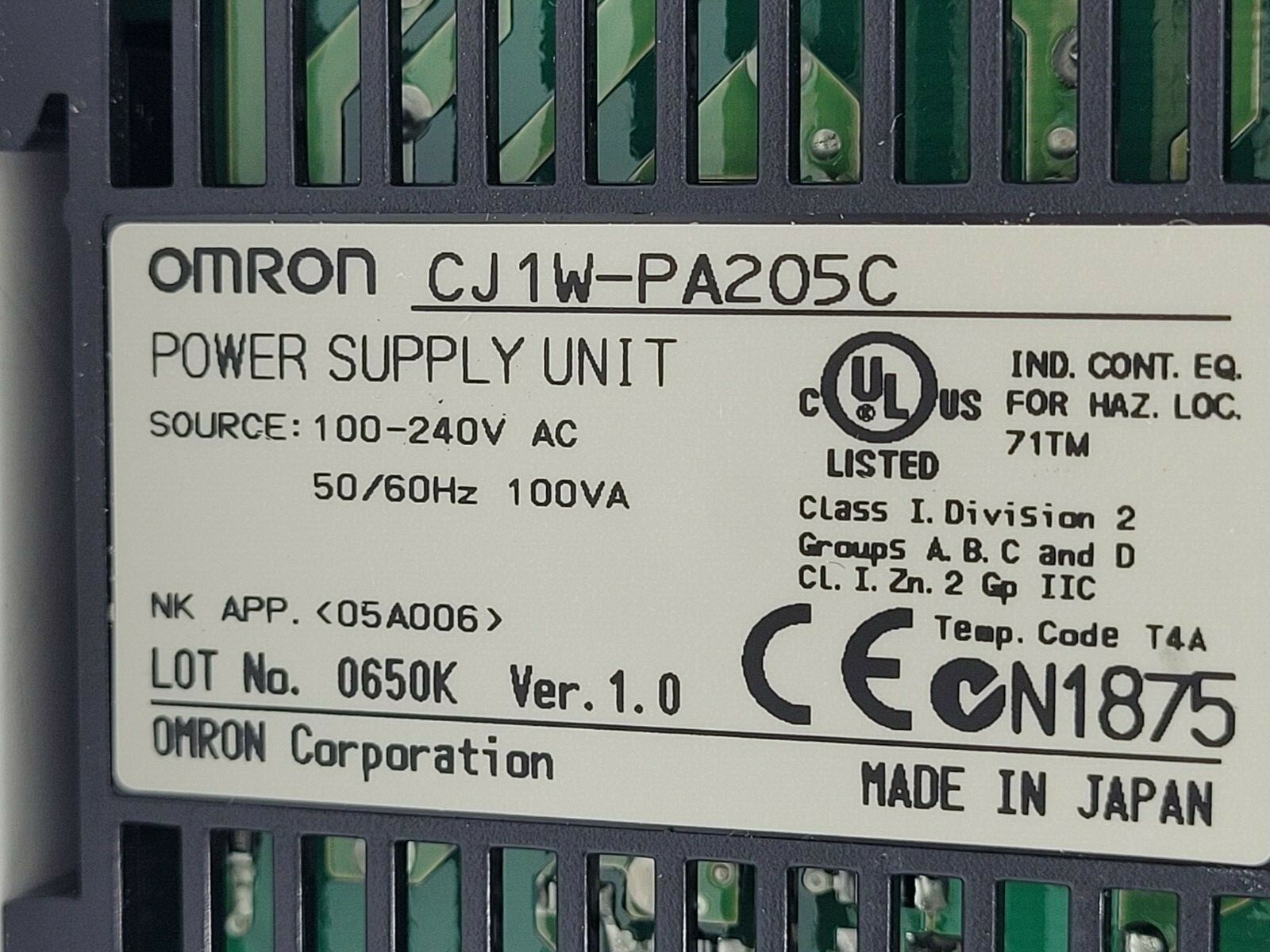 OMRON POWER SUPPLY UNIT CJ1W-PA205C NEW