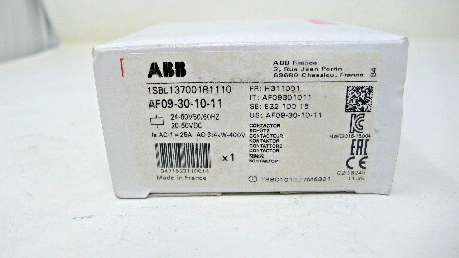 ABB AF09-30-10-11 24-60V50/60HZ 20-60VDC Contactor 1SBL137001R1110