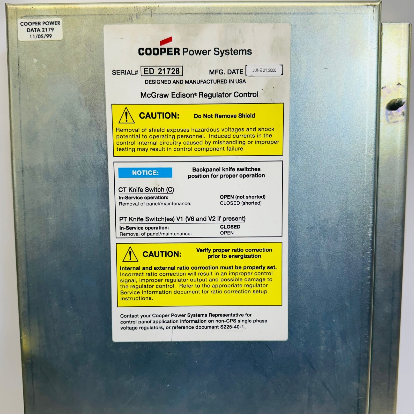 COOPER POWER SYSTEMS MCGRAW-EDISON CL-5D REGULATOR CONTROL