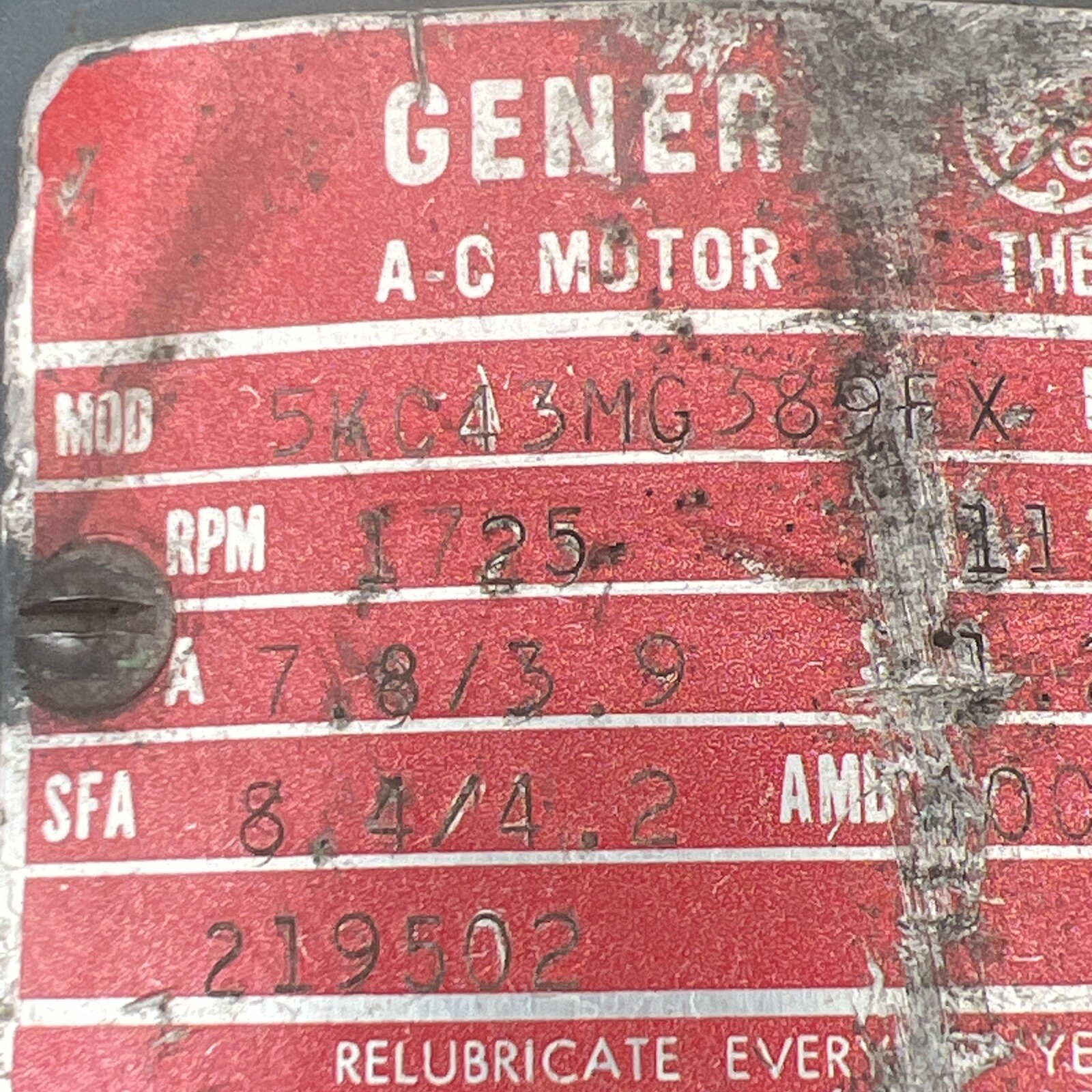 GE 5KC43MG389FX 1/2hp 1725rpm 115/208/230V 1 Pase AC Motor Used