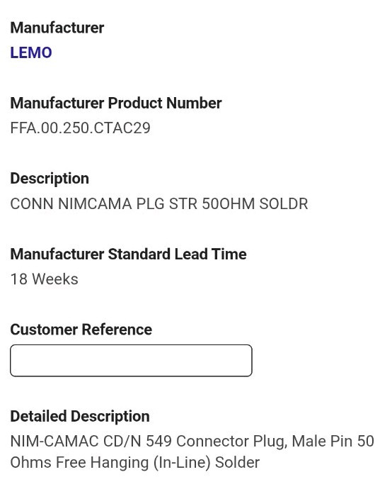 Set Of 3 LEMO FFA.00.250.CTAC29 Male Connector Plug, New In Package
