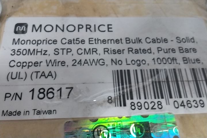Monoprice 18617 1,000 Ft Cable Length 24 AWG Blue Data Cable
