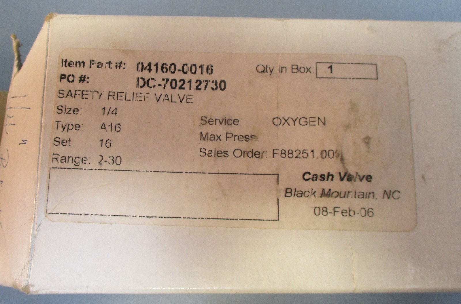 Cash Valve 04160-0016 A16 1/4″ Safety Relief Valve 250PSI Max, 16 PSI Set NIB