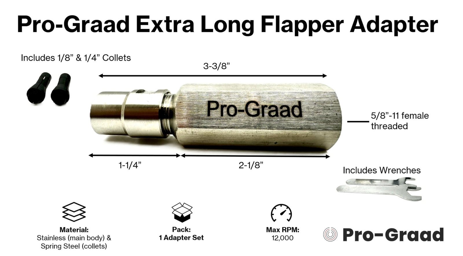 Pro-Graad Angle Grinder Flapper Adapter | 3-3/8” Extended Reach 5/8”-11…