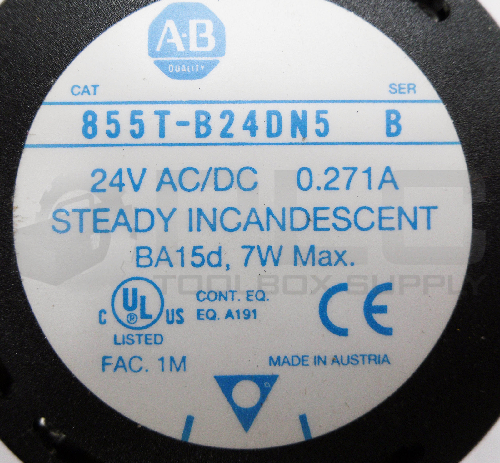 LOT OF 5 ALLEN BRADLEY 855T-B24DN5 AMBER STEADY INCANDESCENT SER B NO BULB