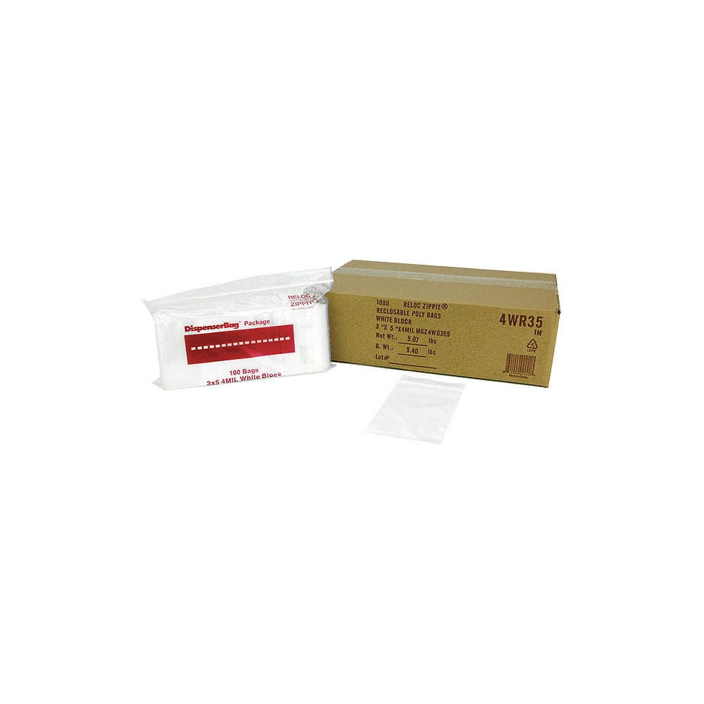 RELOC ZIPPIT 4WR35 Reclosable Poly Bag,Zip Seal,PK1000 38UV14