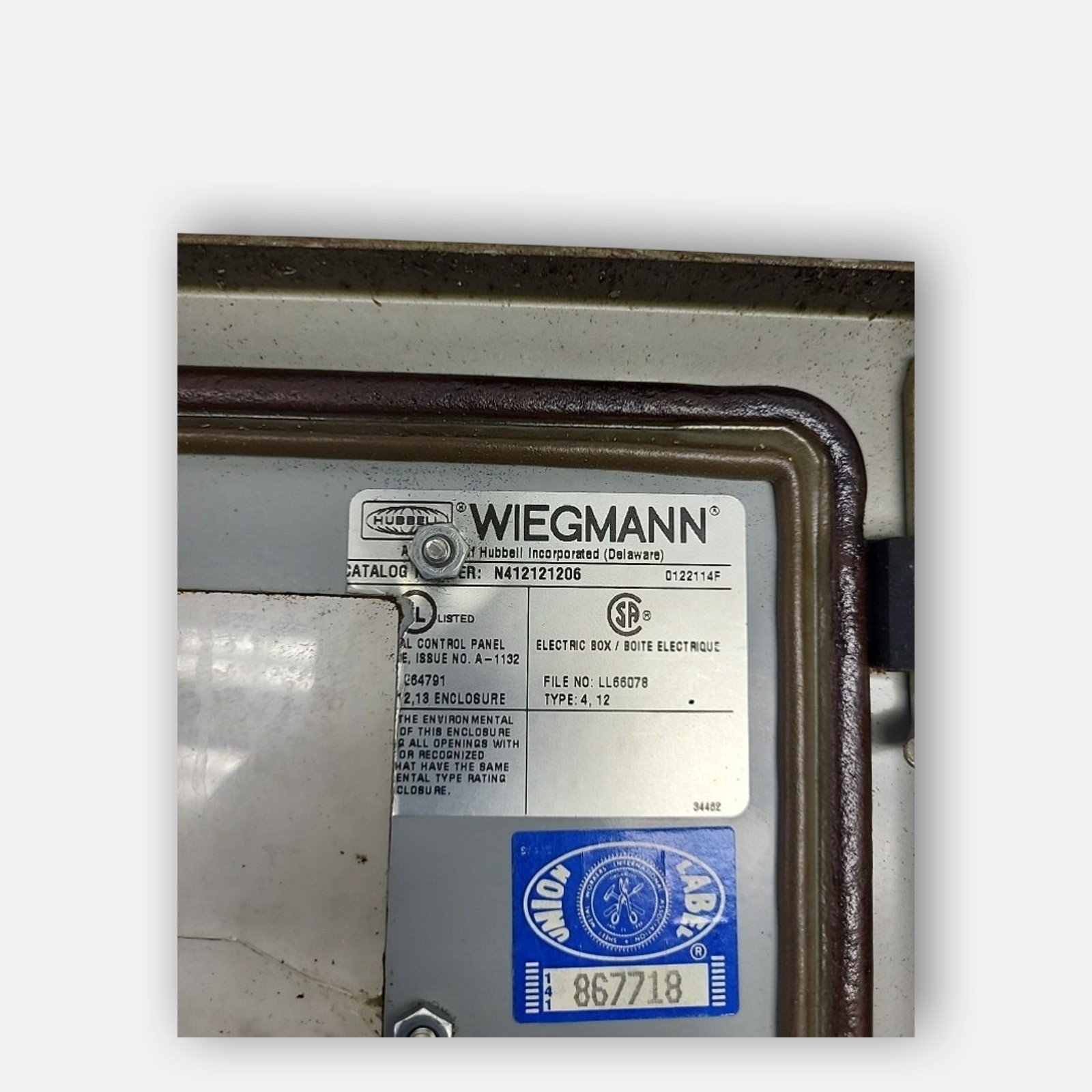 WIEGMANN N412121206 ENCLOSURE TYPE 4,12 W/ CONTROL PANEL *READ*
