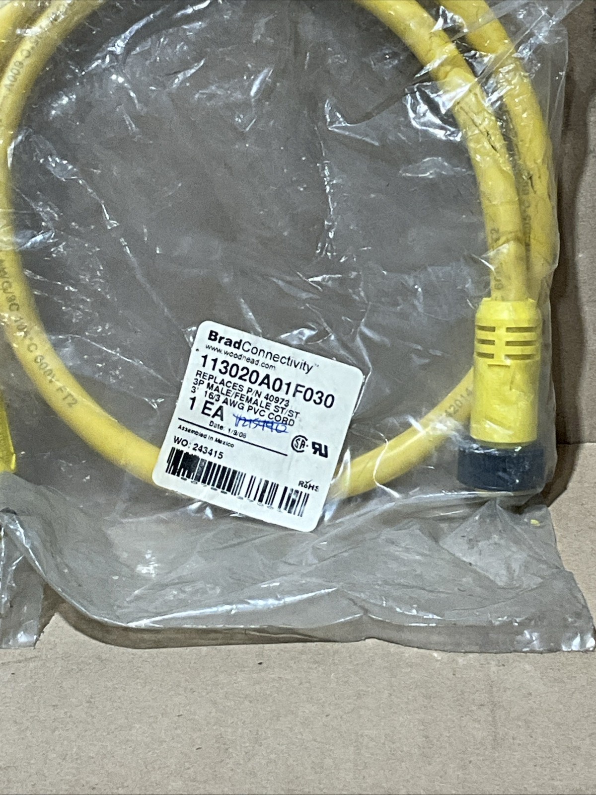 113020A01F030 Cable Assembly STOOW 0.91m 16AWG 3 POS IP67 Mini Change to 3 POS