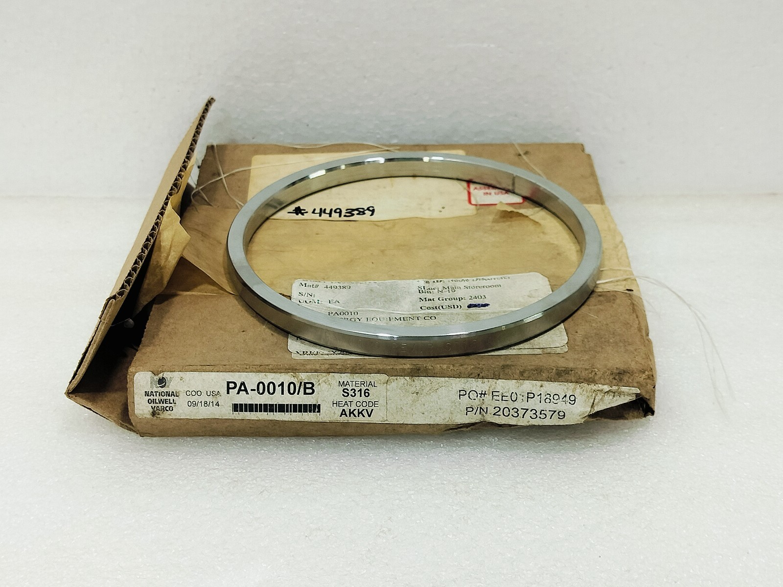 NOV/ENERGY EQUIPMENT PA-0010 REV B S316 Gasket Bonnet 3-1/16″ 10K PSI PA-0010/B