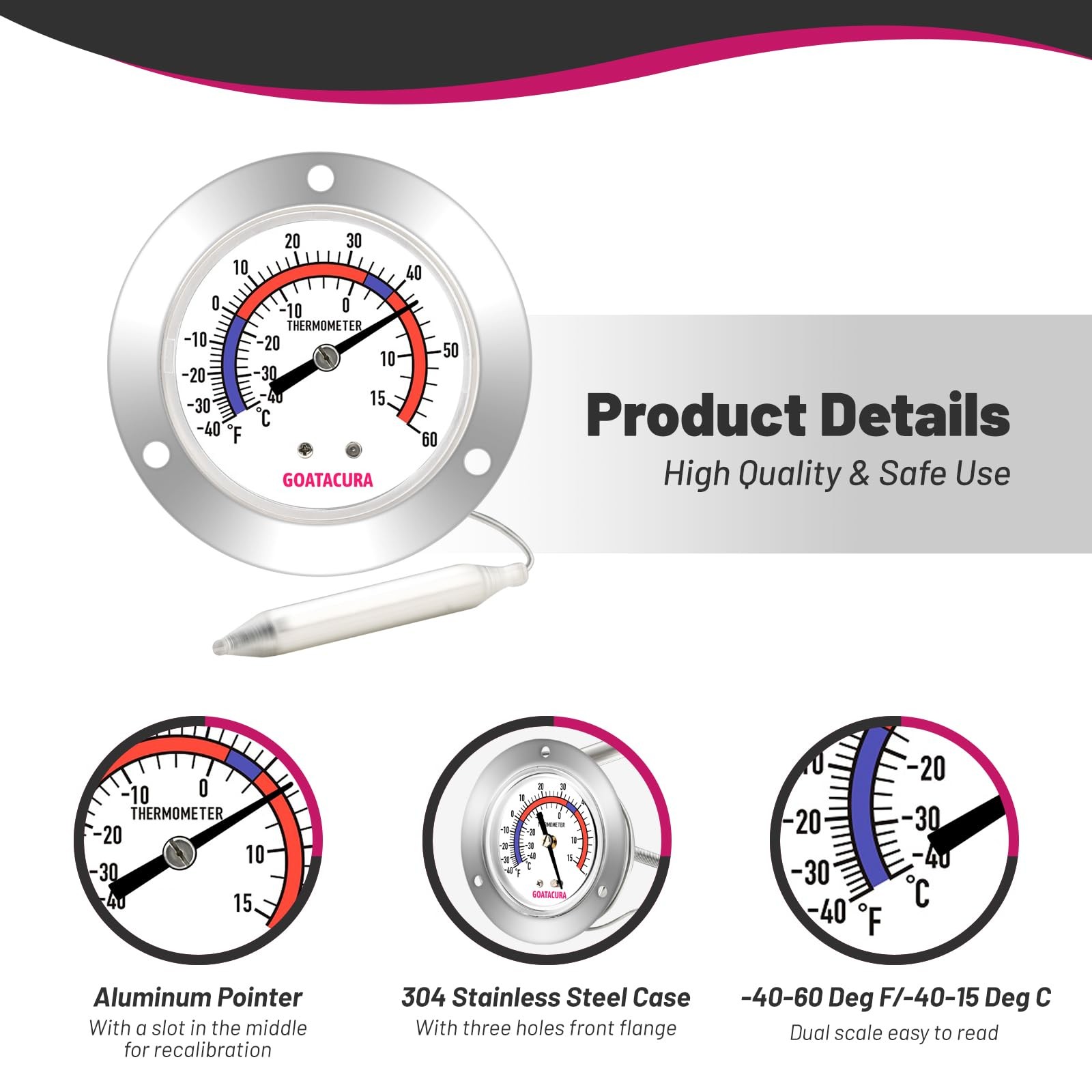 Vapor Capillary Refrigeration Thermometer, Stainless Steel Flanged Panel Moun…