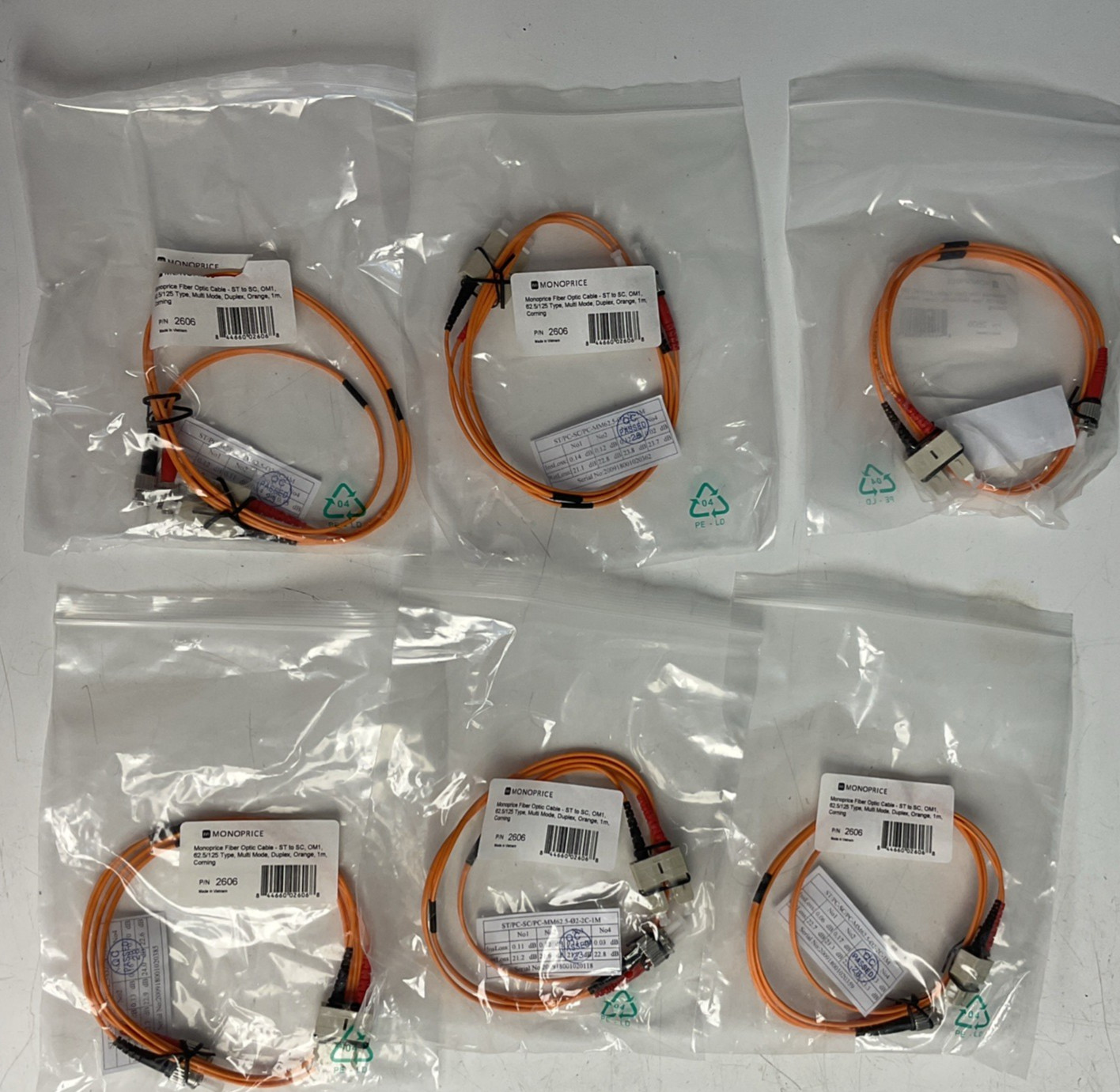 MONOPRICE 2606 FIBER OPTIC CABLE 1M ORANGE OM1 ST-SC****LOTOF6****