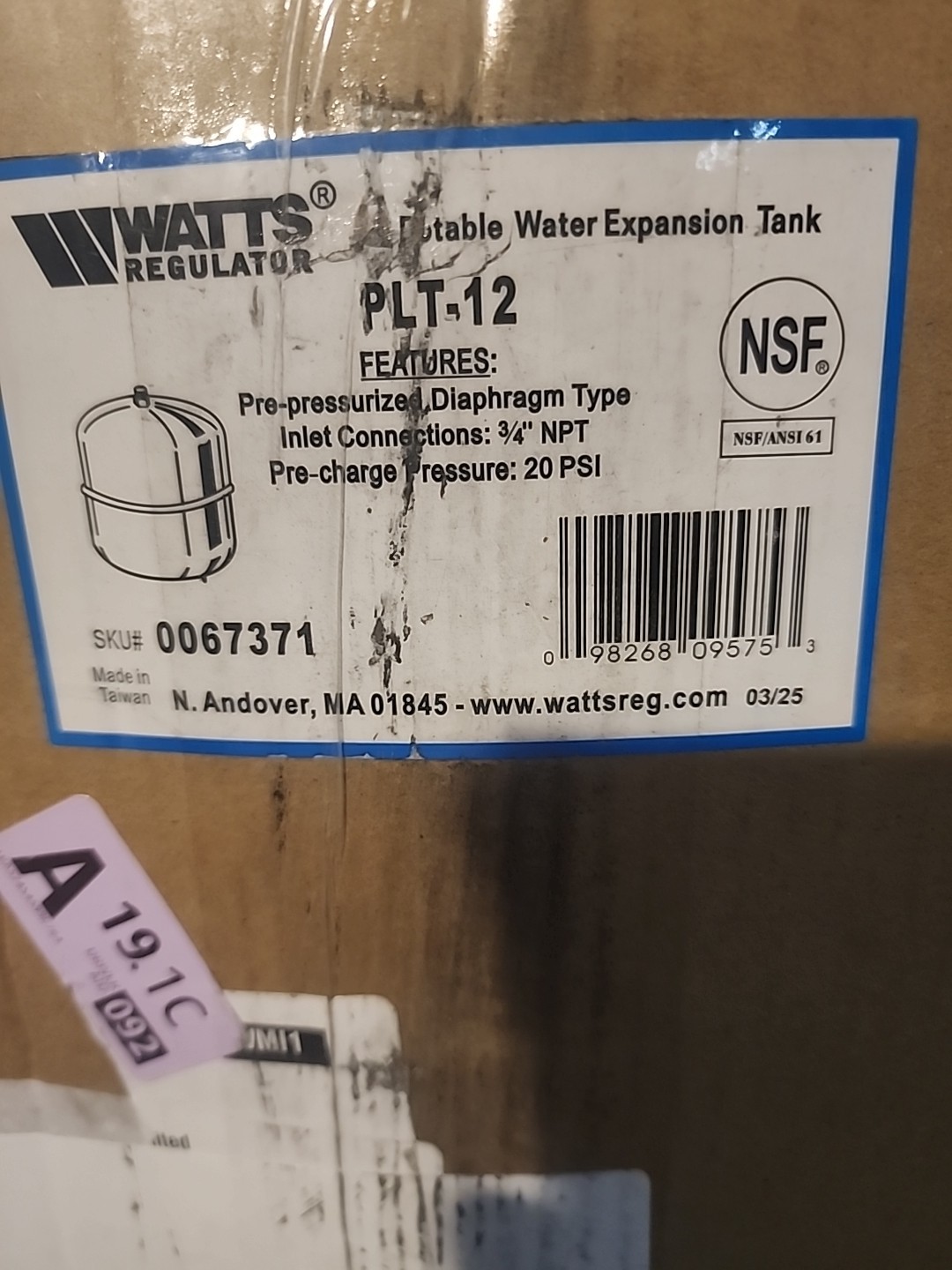 Watts 0067371 PLT-12 Potable Water Expansion Tank 4.5 Gallon 150 PSI Vertical